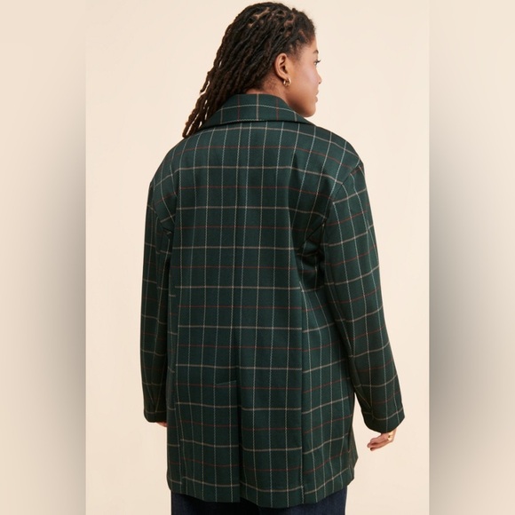 Avec Les Filles • NWT Oversized Knit Plaid Green Plaid Blazer Preppy Academia - Picture 4 of 12